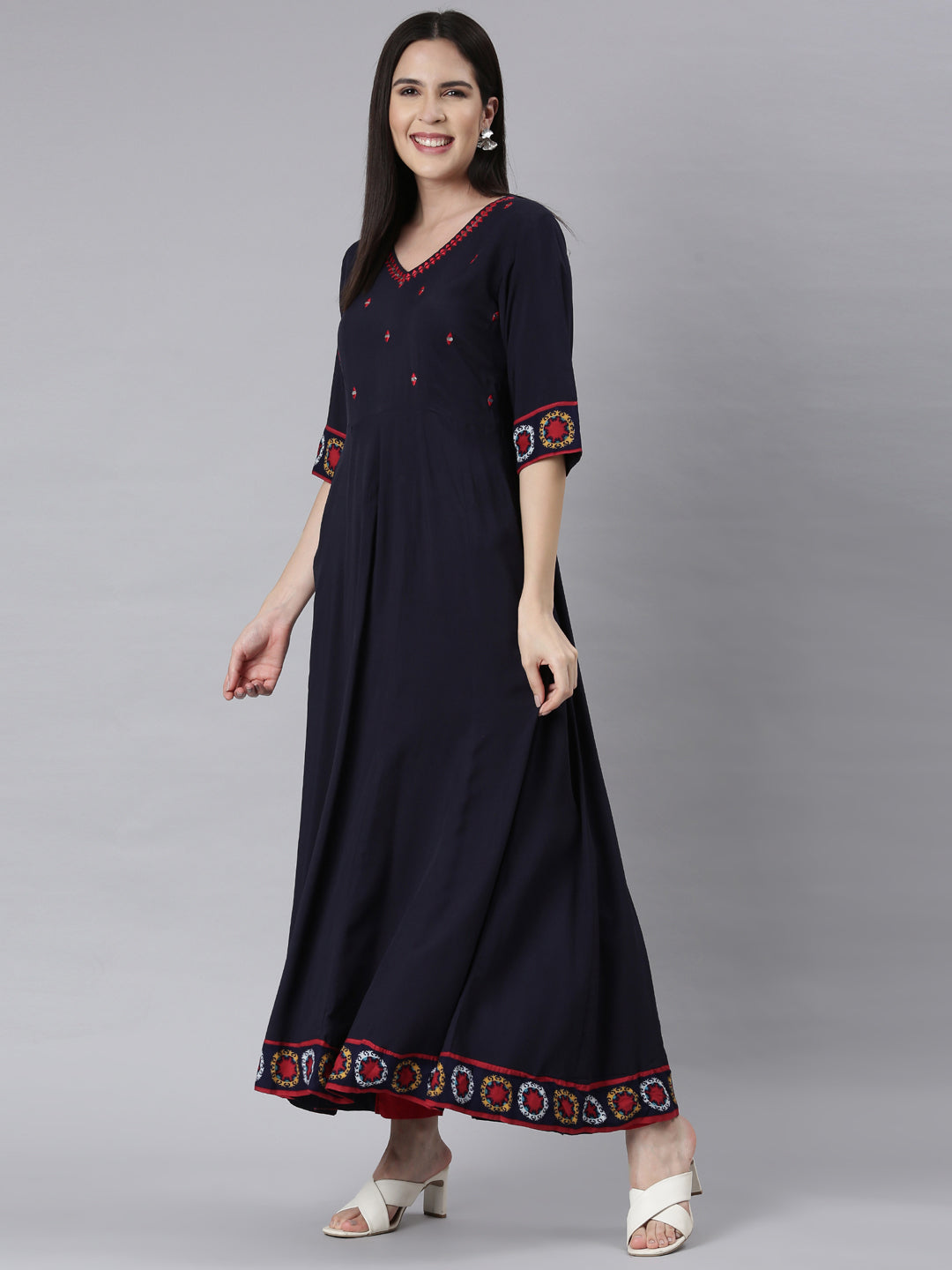Neerus Blue embellished anarkali kurti panelled - detail view 1