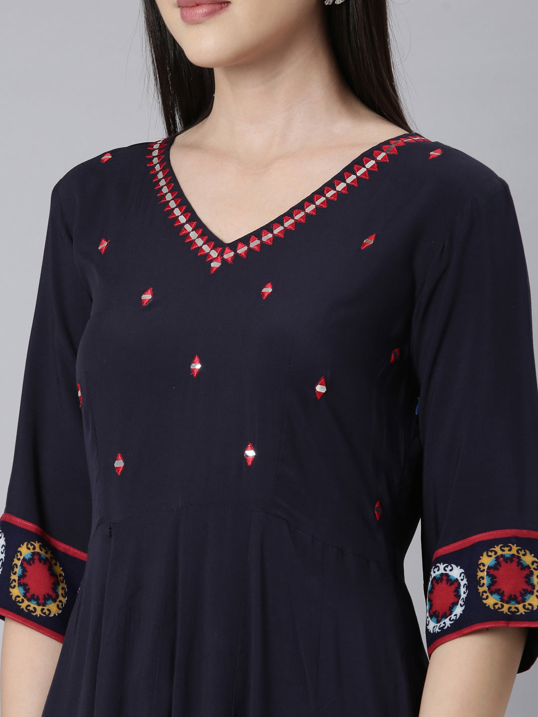 Neerus Blue embellished anarkali kurti panelled - detail view 2