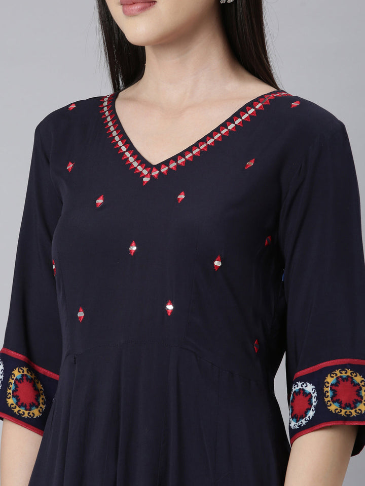 Neerus Blue embellished anarkali kurti panelled - detail view 2