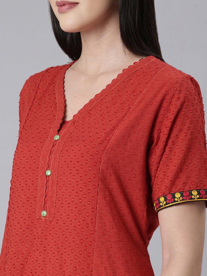 Neerus Orange cotton Bandhani printed straight kurti - detail view 2