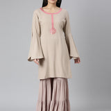 Neerus Gold Regular Straight Solid Kurta and Sharara