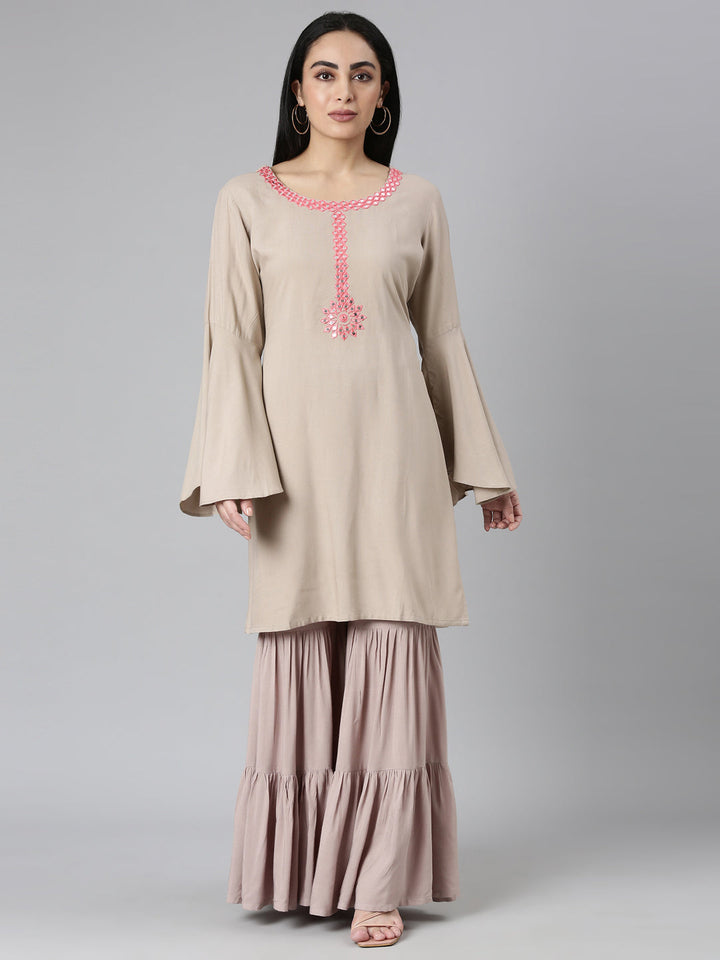 Neerus Gold Regular Straight Solid Kurta and Sharara