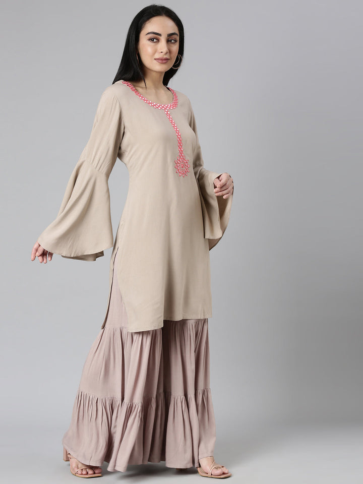 Neerus Gold Regular Straight Solid Kurta and Sharara