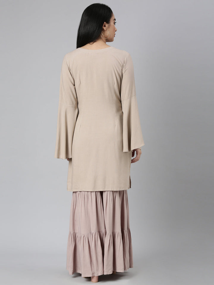 Neerus Gold Regular Straight Solid Kurta and Sharara