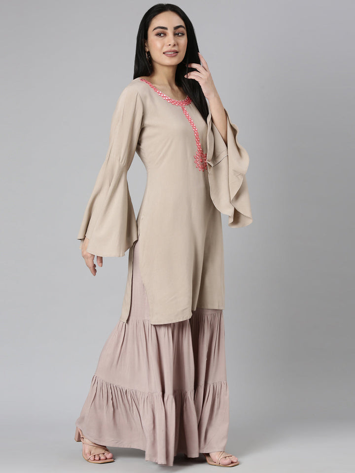 Neerus Gold Regular Straight Solid Kurta and Sharara
