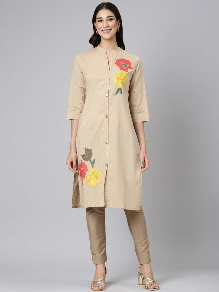 Neerus Beige Casual Solid Straight Kurtas