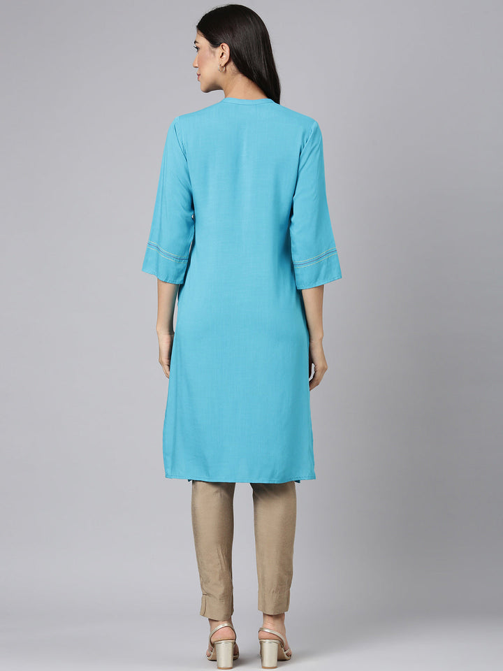 Neerus Blue Casual Solid Straight Kurtas