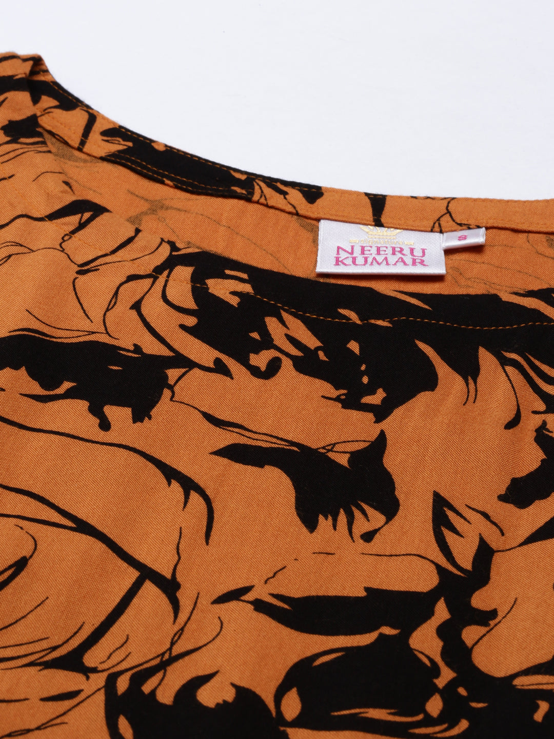 Neerus Orange rayon solid tunic dress - back view