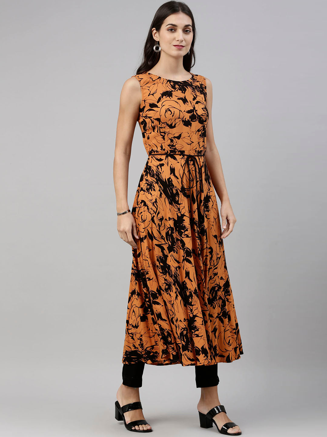 Neerus Orange rayon solid tunic dress - detail view 1