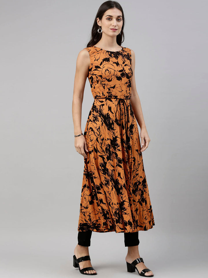Neerus Orange rayon solid tunic dress - detail view 1