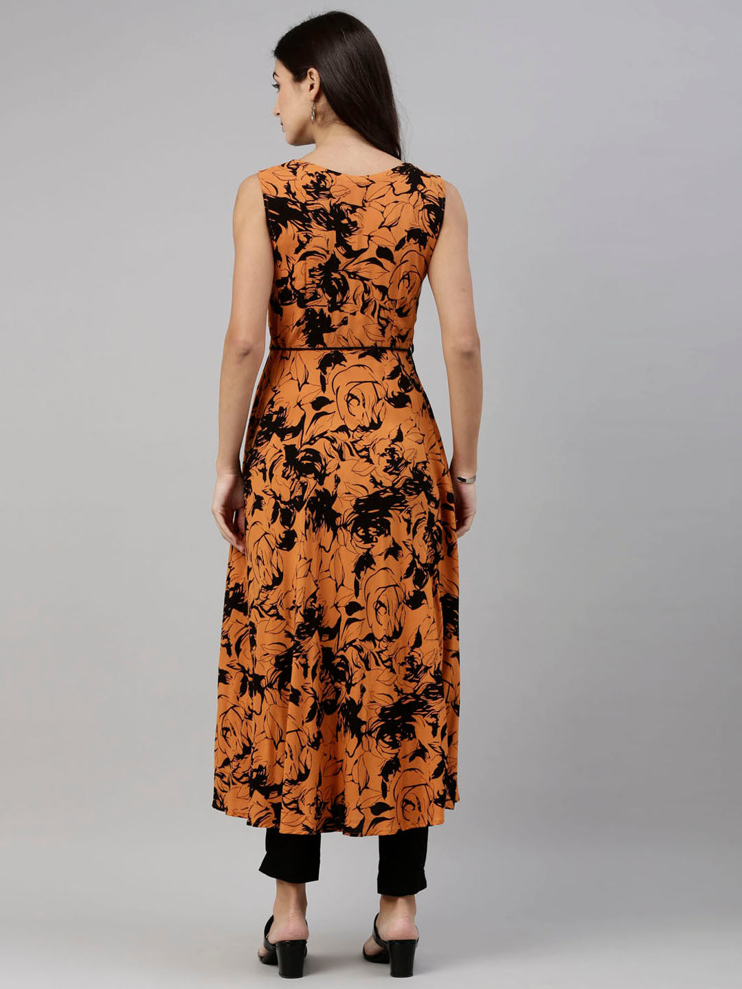 Neerus Orange rayon solid tunic dress - detail view 2