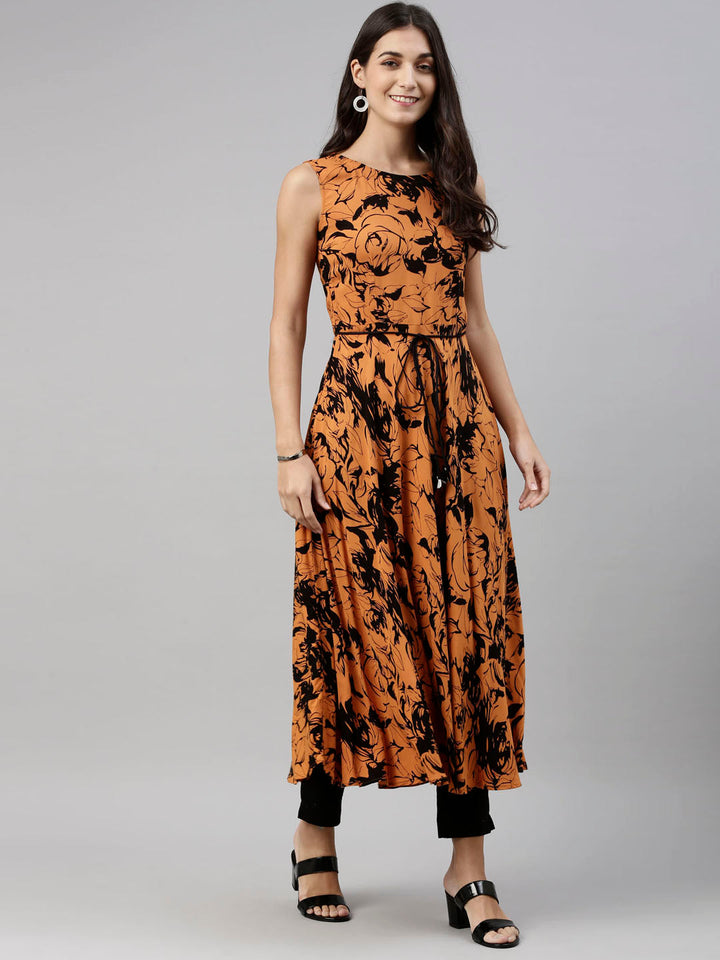 Neerus Orange rayon solid tunic dress - detail view 3