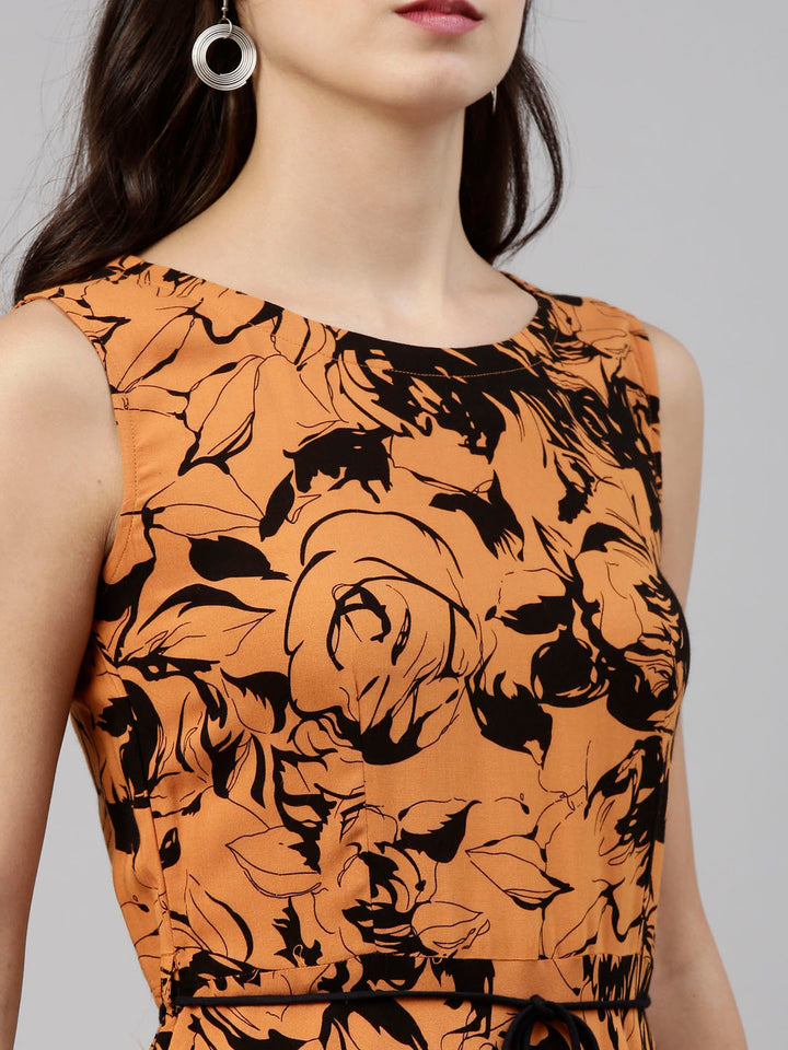 Neerus Orange rayon solid tunic dress - detail view 4
