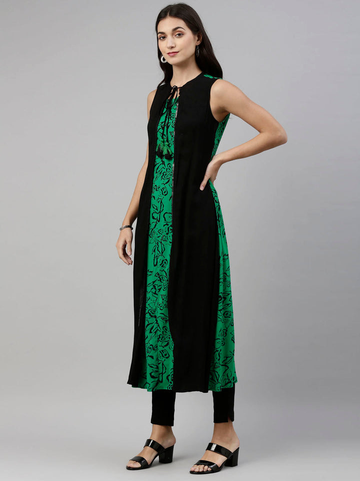 Neerus Green Viscose Rayon Embroidered Kurti - side view