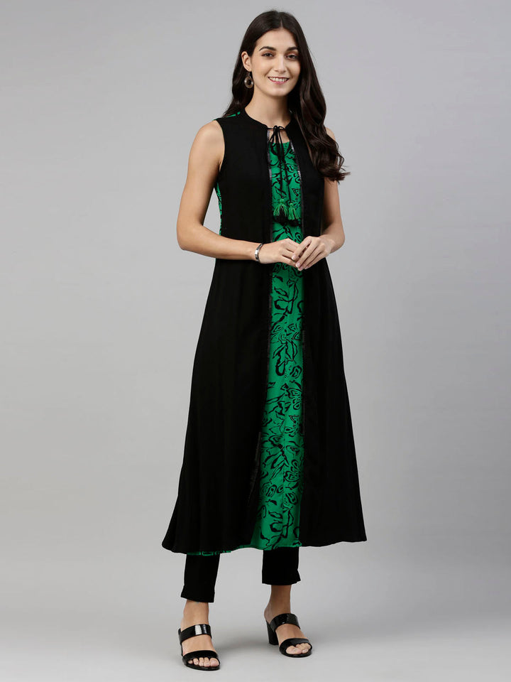 Neerus Green Viscose Rayon Embroidered Kurti - detail view 3
