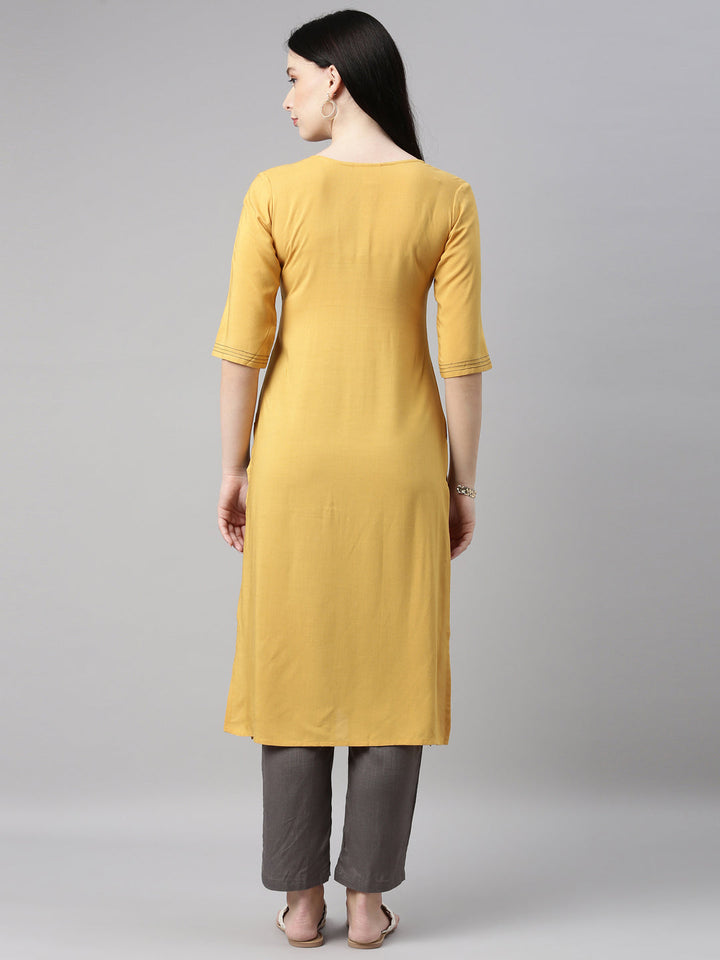 Neerus Yellow Viscose Rayon Embroidered Kurta Set - detail view 2