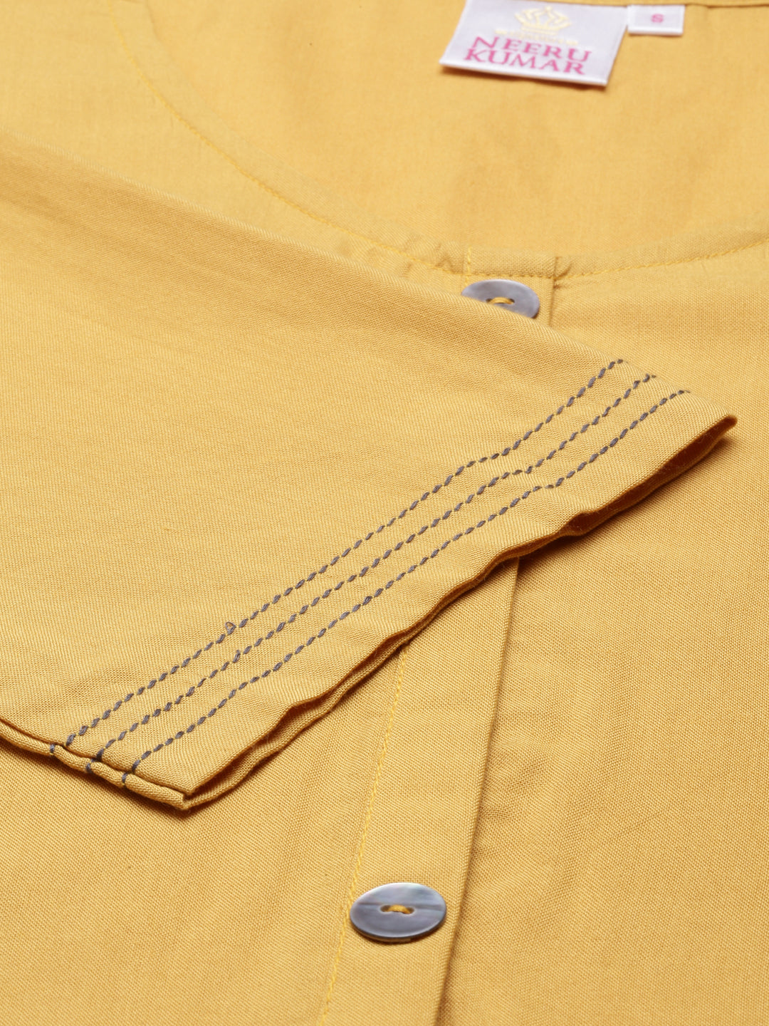 Neerus Yellow Viscose Rayon Embroidered Kurta Set - detail view 4