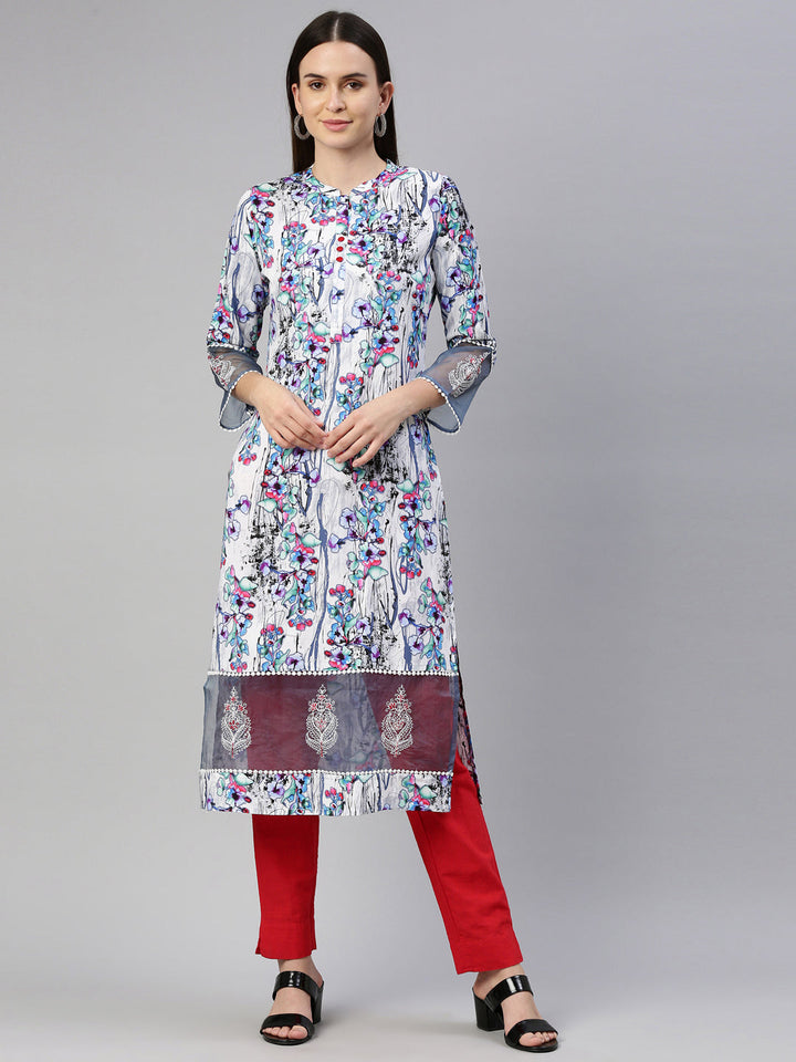 Neerus White rayon solid kurta - front view