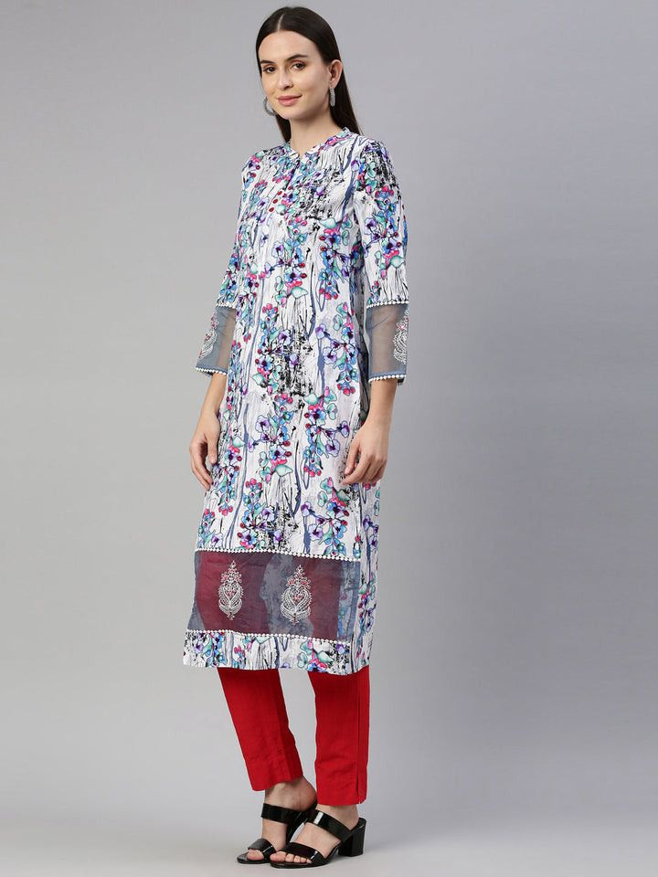 Neerus White rayon solid kurta - side view