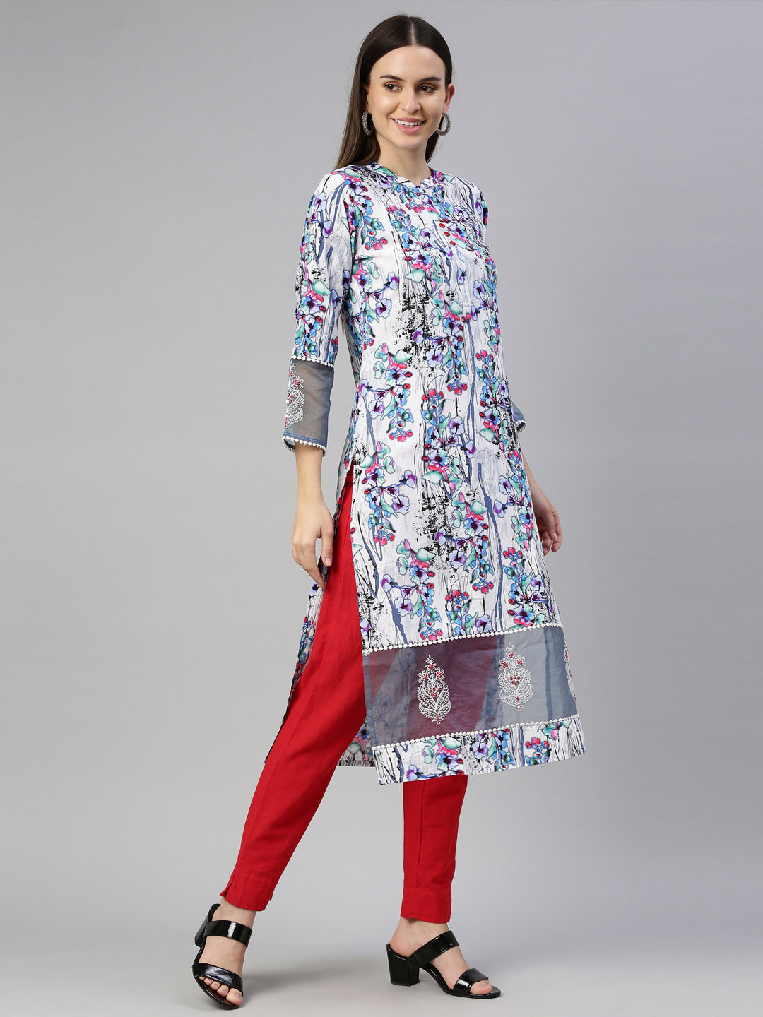 Neerus White rayon solid kurta - detail view 1