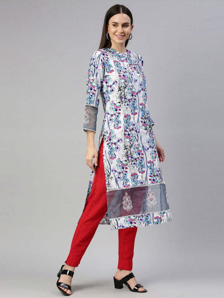 Neerus White rayon solid kurta - detail view 1