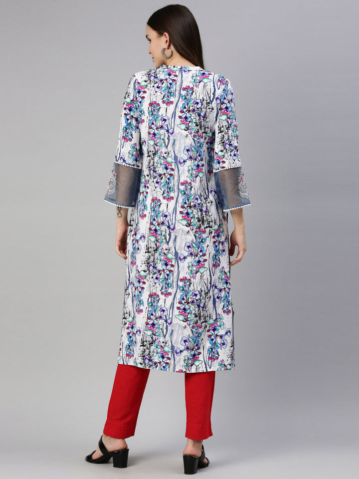 Neerus White rayon solid kurta - detail view 2