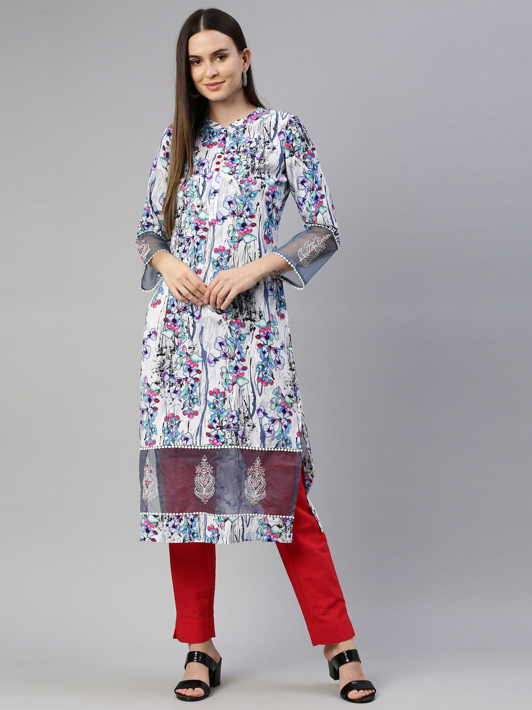 Neerus White rayon solid kurta - detail view 3