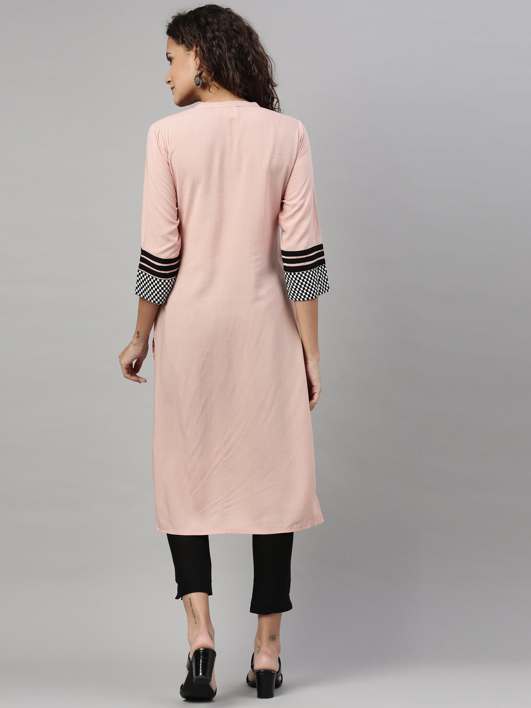 Neerus Orange rayon printed straight kurti - back view