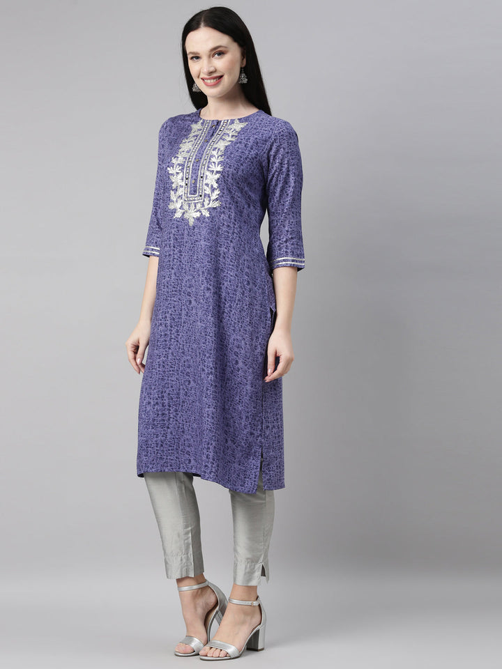 Neerus Blue printed straight kurti - side view
