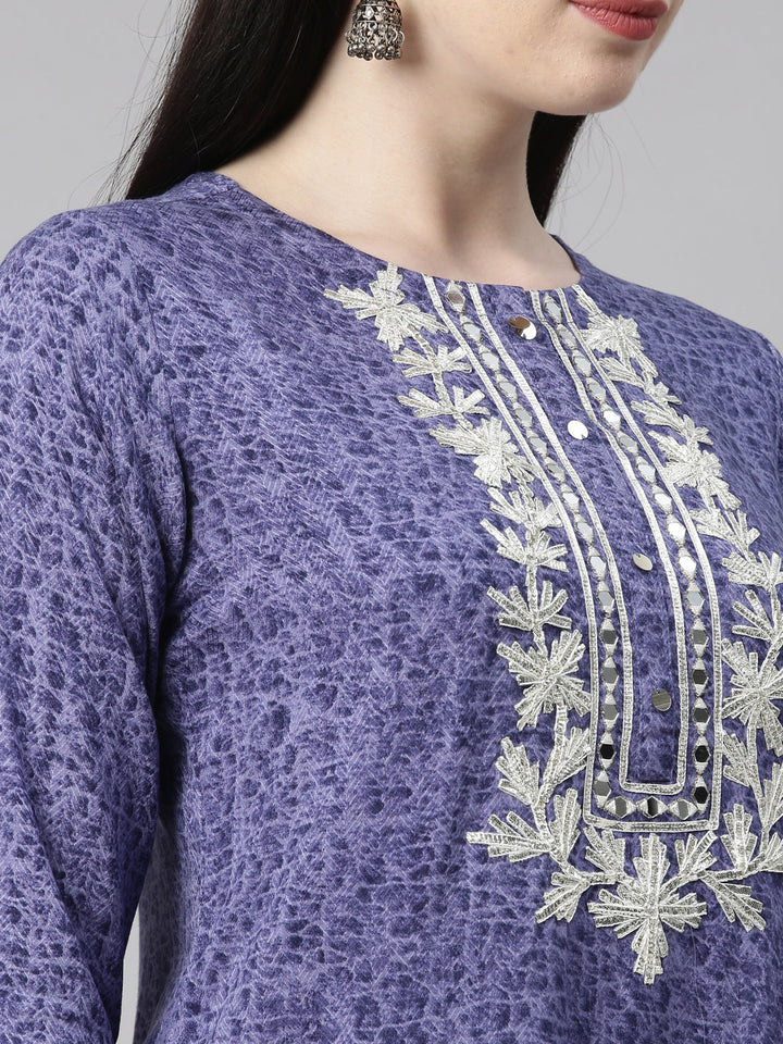 Neerus Blue printed straight kurti - detail view 5
