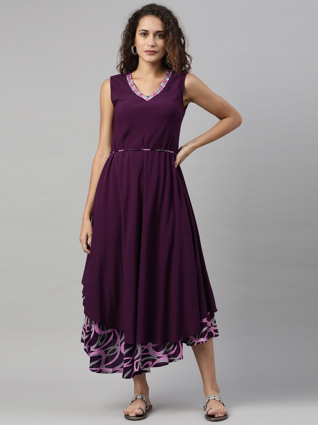 Neerus Purple rayon mirror work kurti - detail view 3