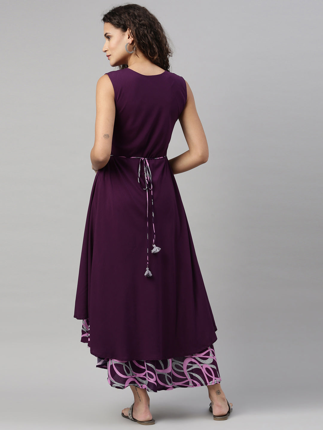 Neerus Purple rayon mirror work kurti - back view