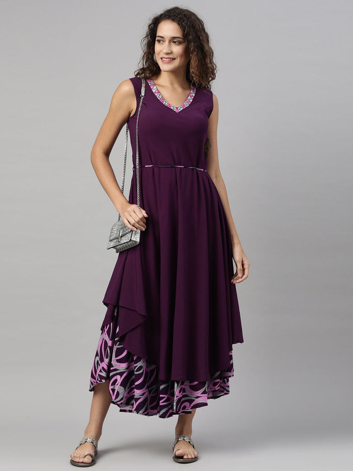 Neerus Purple rayon mirror work kurti - detail view 1