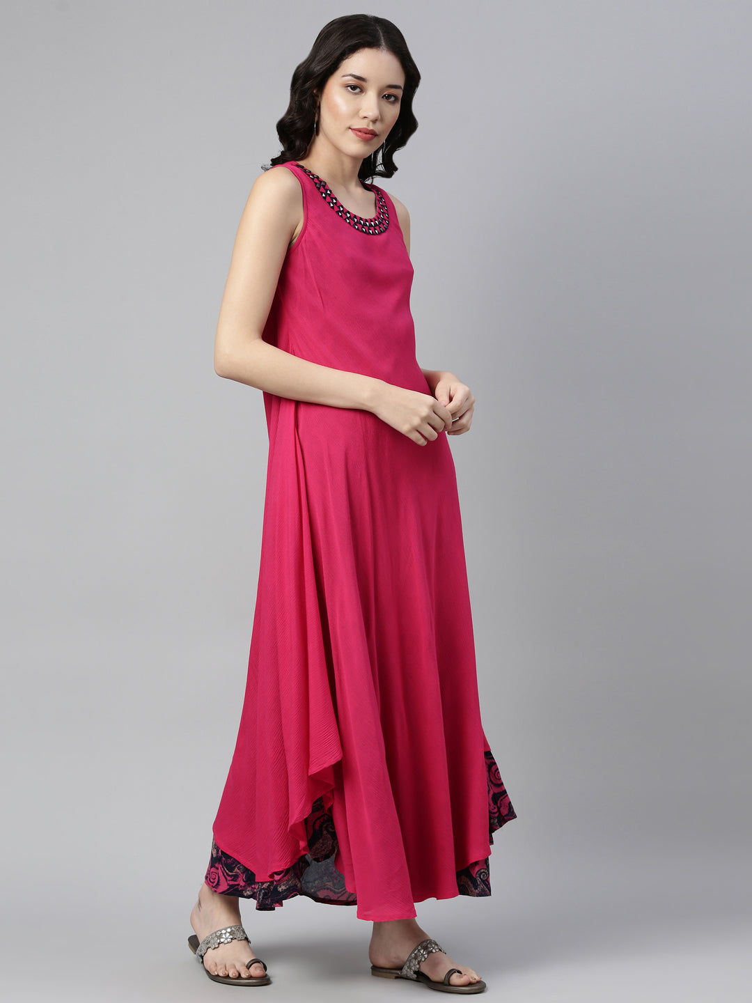 Neerus Pink chiffon mirror work kurti - front view