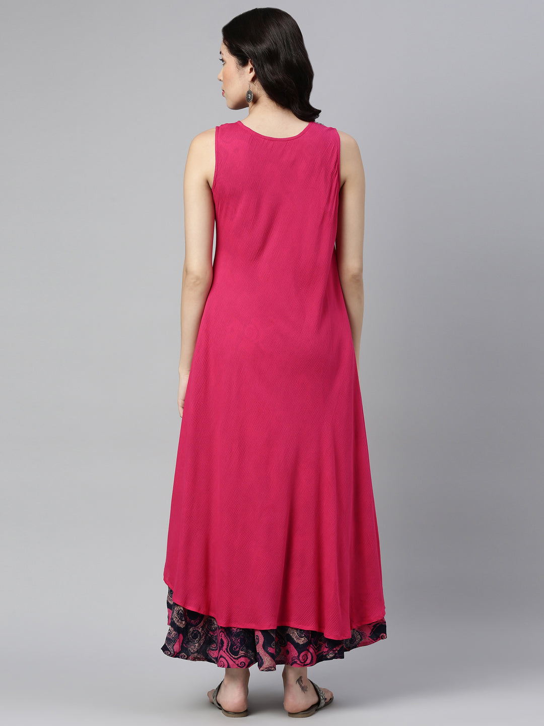 Neerus Pink chiffon mirror work kurti - back view