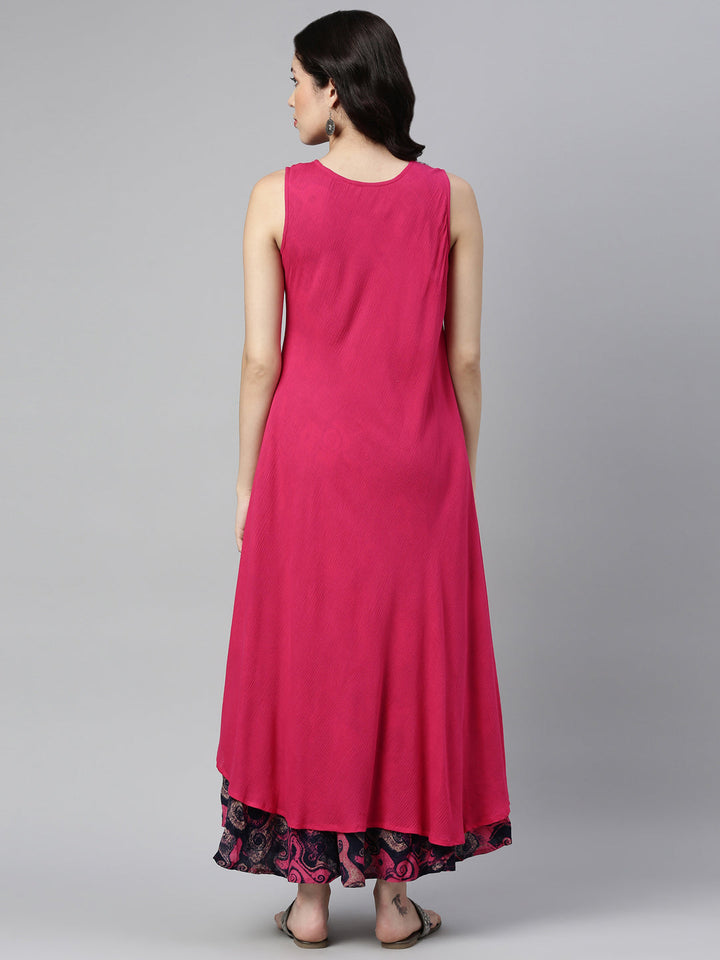Neerus Pink chiffon mirror work kurti - back view