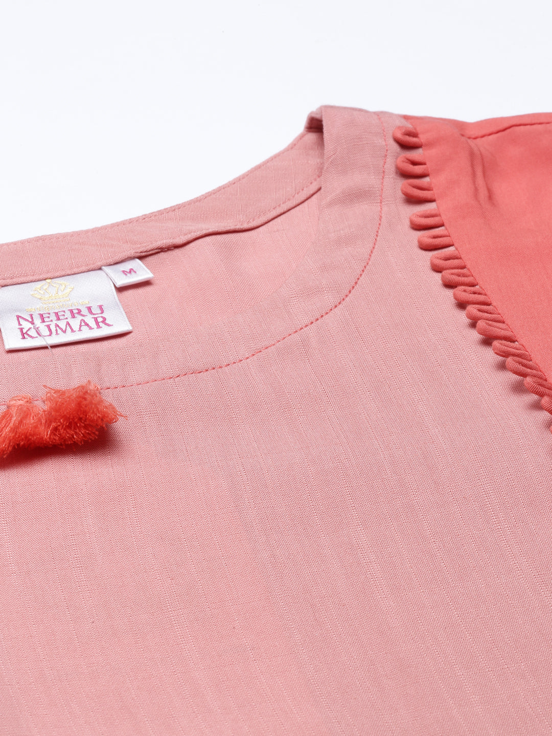 Neerus Orange viscose rayon straight kurti - back view