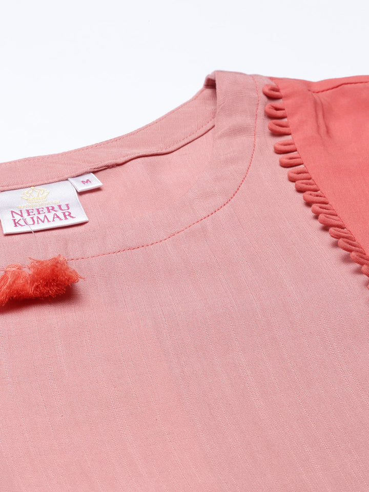 Neerus Orange viscose rayon straight kurti - back view