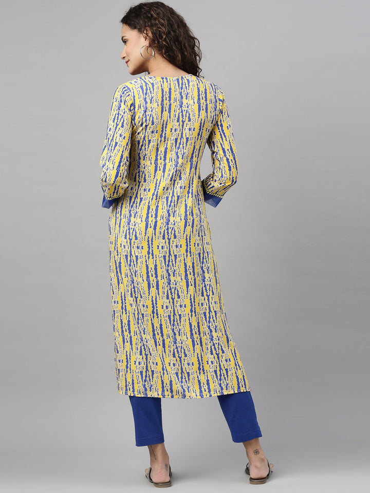 Neerus Yellow Rayon Printed Kurta - side view