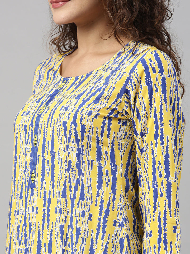 Neerus Yellow Rayon Printed Kurta - detail view 1