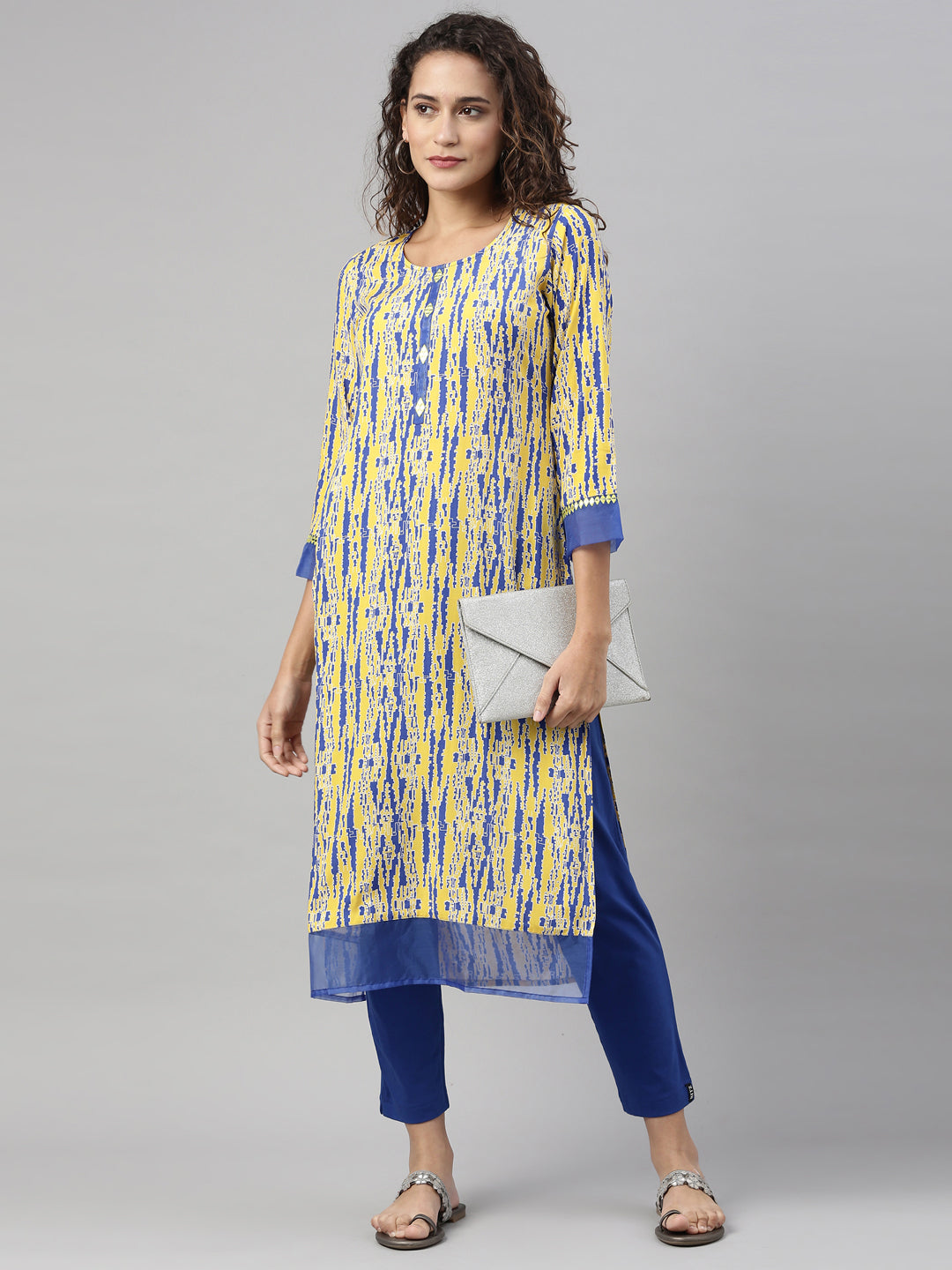 Neerus Yellow Rayon Printed Kurta - detail view 2