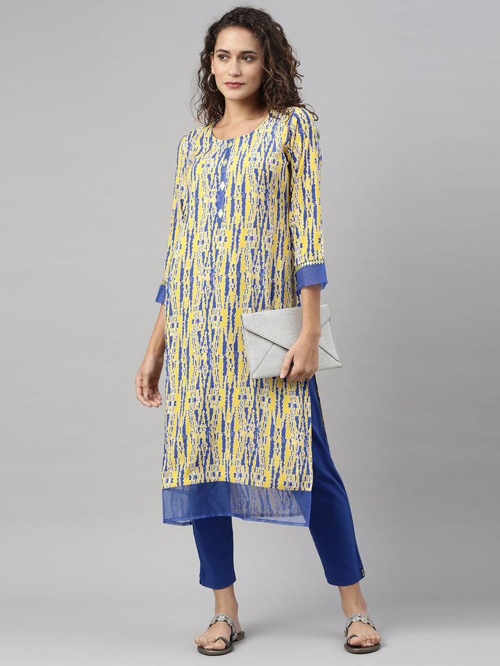 Neerus Yellow Rayon Printed Kurta - detail view 2