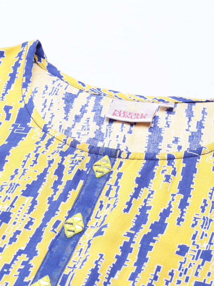 Neerus Yellow Rayon Printed Kurta - detail view 3