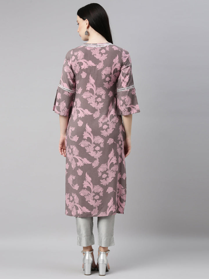 Neerus Grey rayon printed kurti - detail view 2