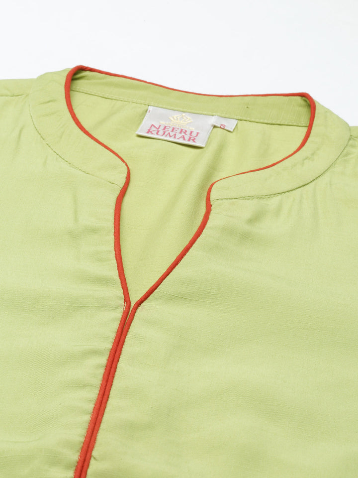 Neerus Green Viscose Rayon Thread Embroidered Kurti - detail view 3