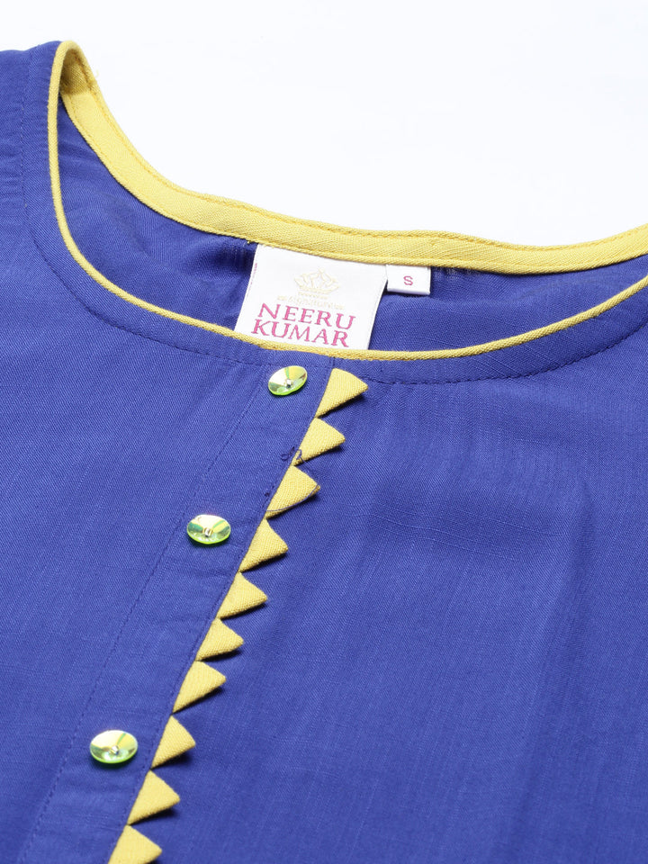 Neerus Blue viscose rayon straight kurti - detail view 5