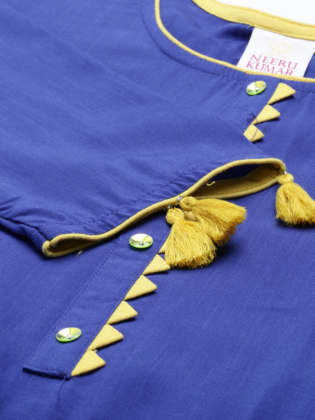 Neerus Blue viscose rayon straight kurti - detail view 4