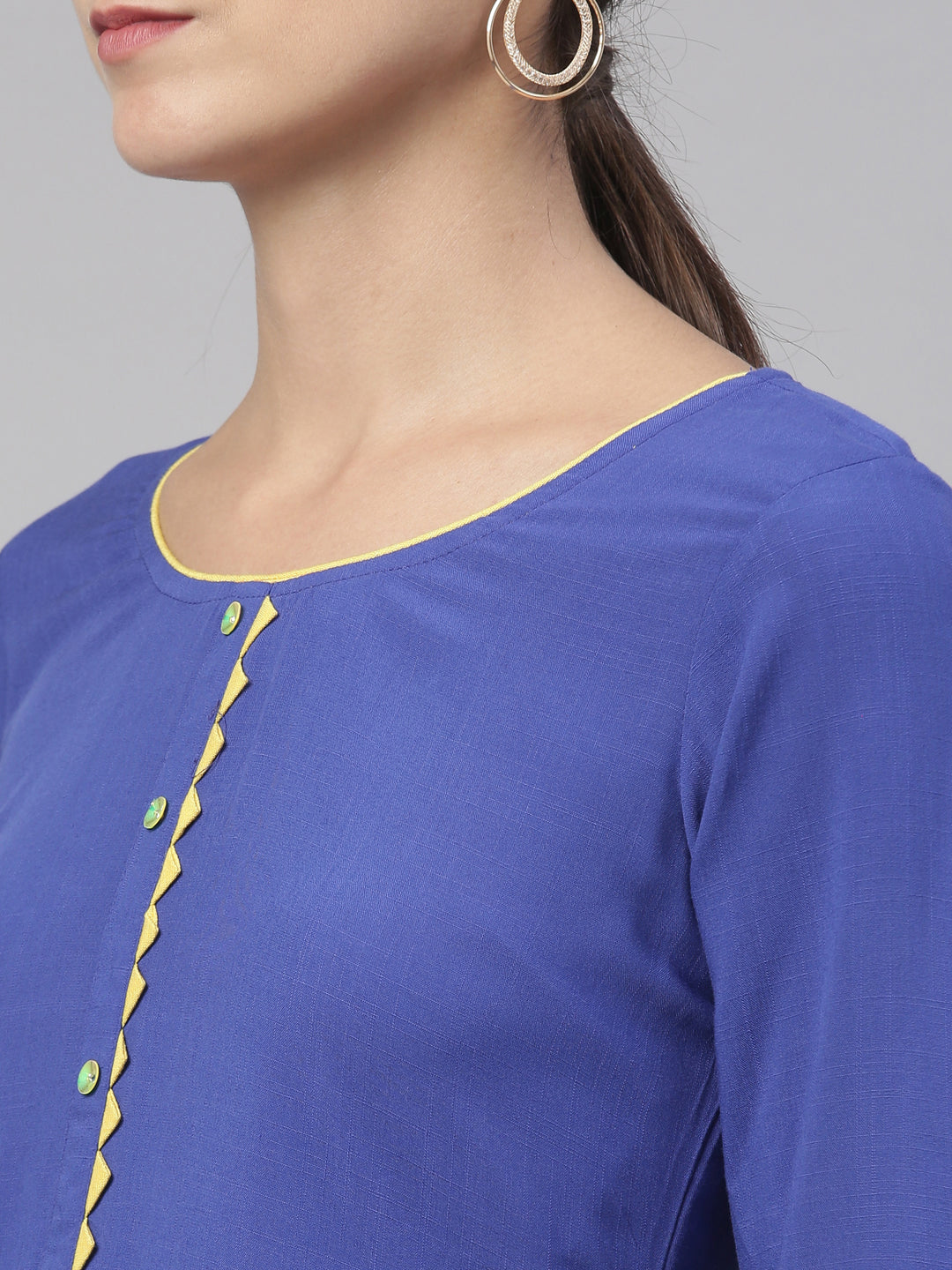 Neerus Blue viscose rayon straight kurti - detail view 3