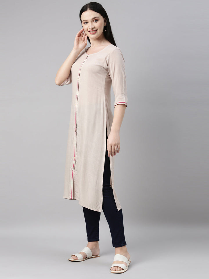 Neerus Beige straight kurti - side view