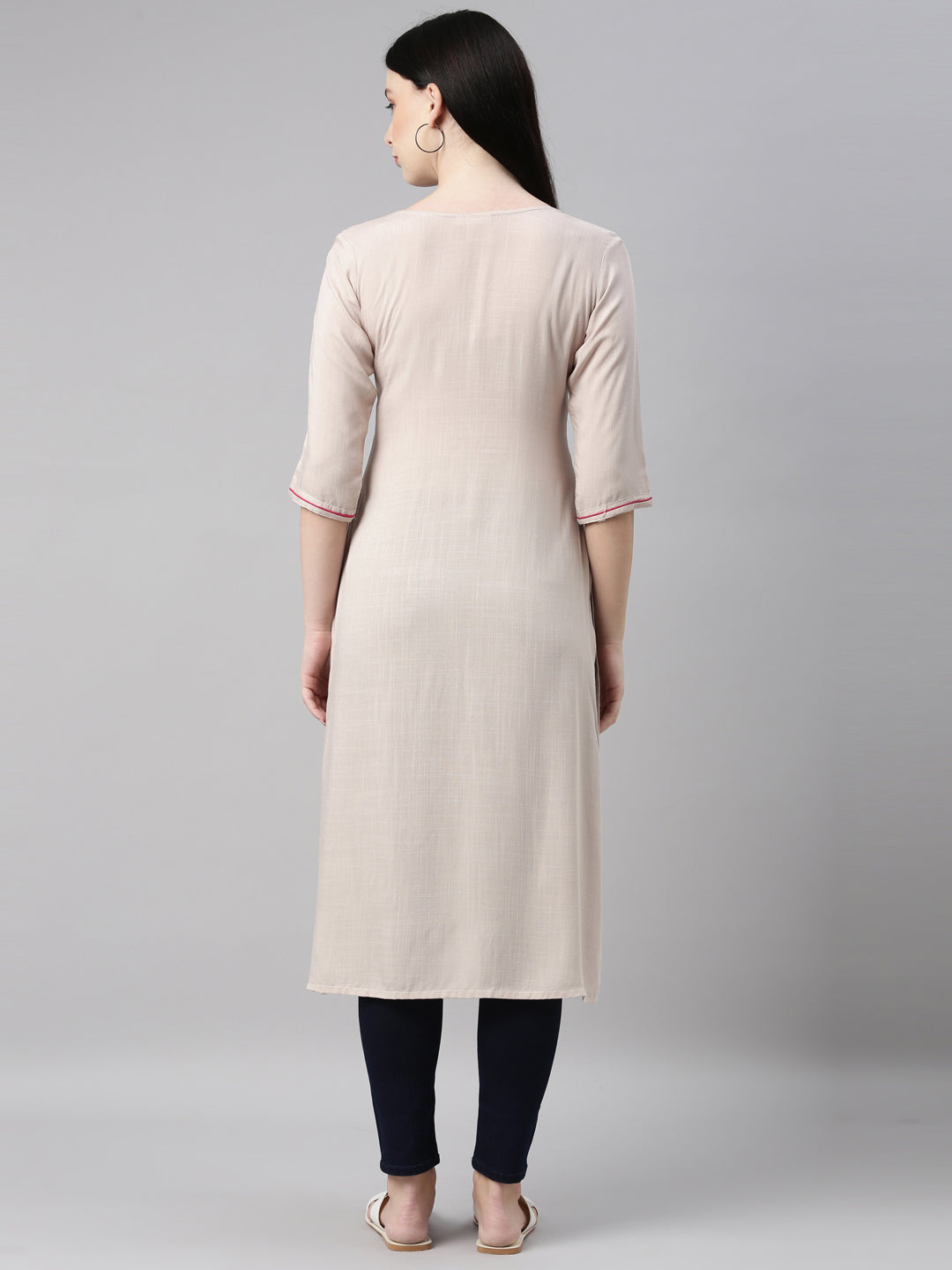 Neerus Beige straight kurti - detail view 2